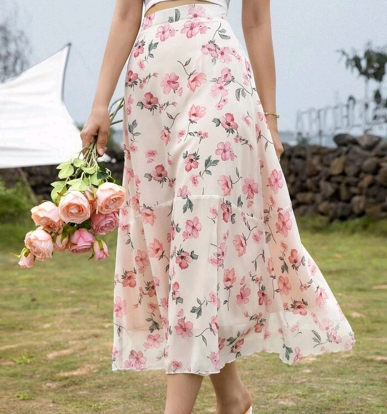 Floral Print High Waist Skirt - Picture 1 of 4